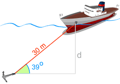 trig ship example 30m at 39 degrees