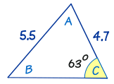 triangle 63 degrees, 4.7, 5.5