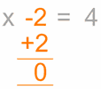 x - 2 = 4 adicione 2 à esquerda