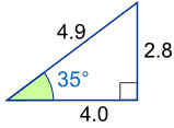 triangle 2.8 4.0 4.9 has 35 degree angle